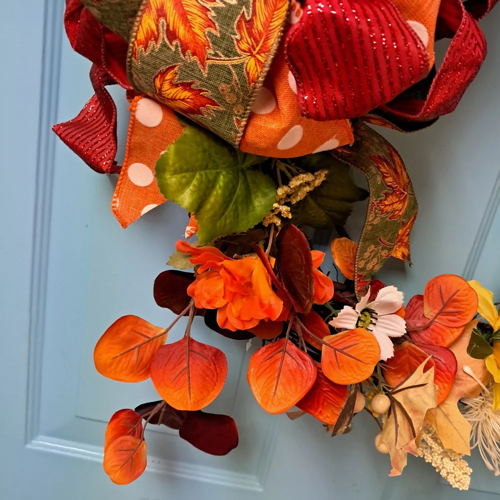 Autumn Fall Harvest Wreath with Orange and Red Accents